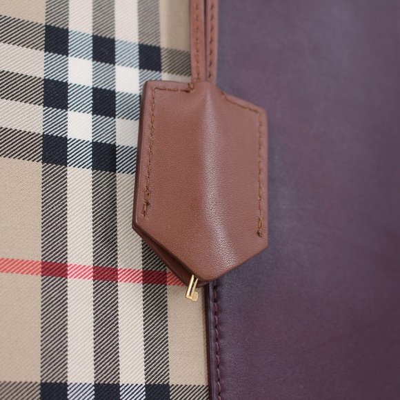 Burberry Society Check Leather Canvas Tote Large Hand Bag Nova Check Patchwork - Picture 3 of 12